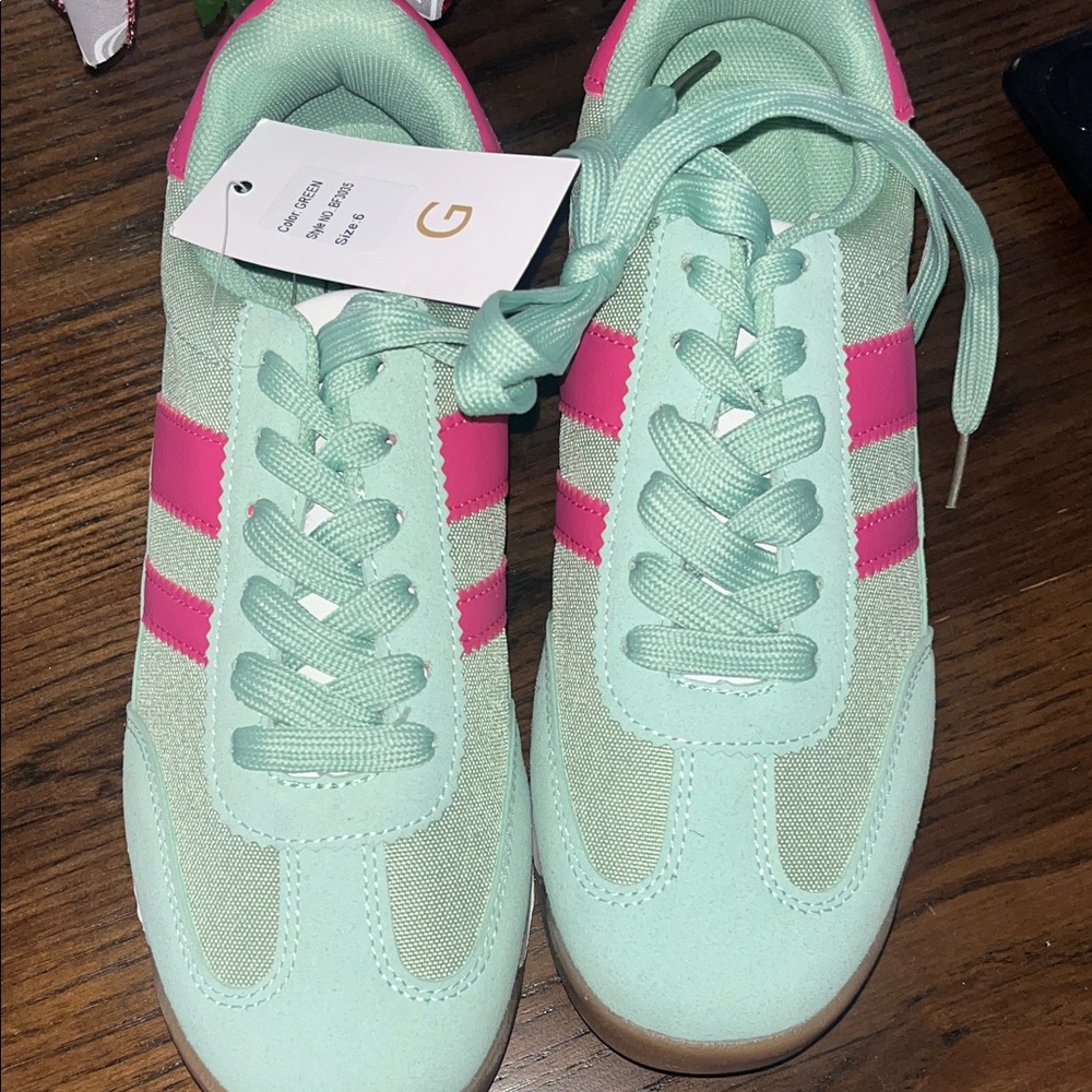 & Other Stories Mint and Pink Sneakers